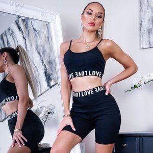 Love Print Sleeveless Crop Top and Shorts Set